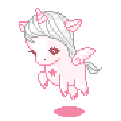 A pink unicorn is flying